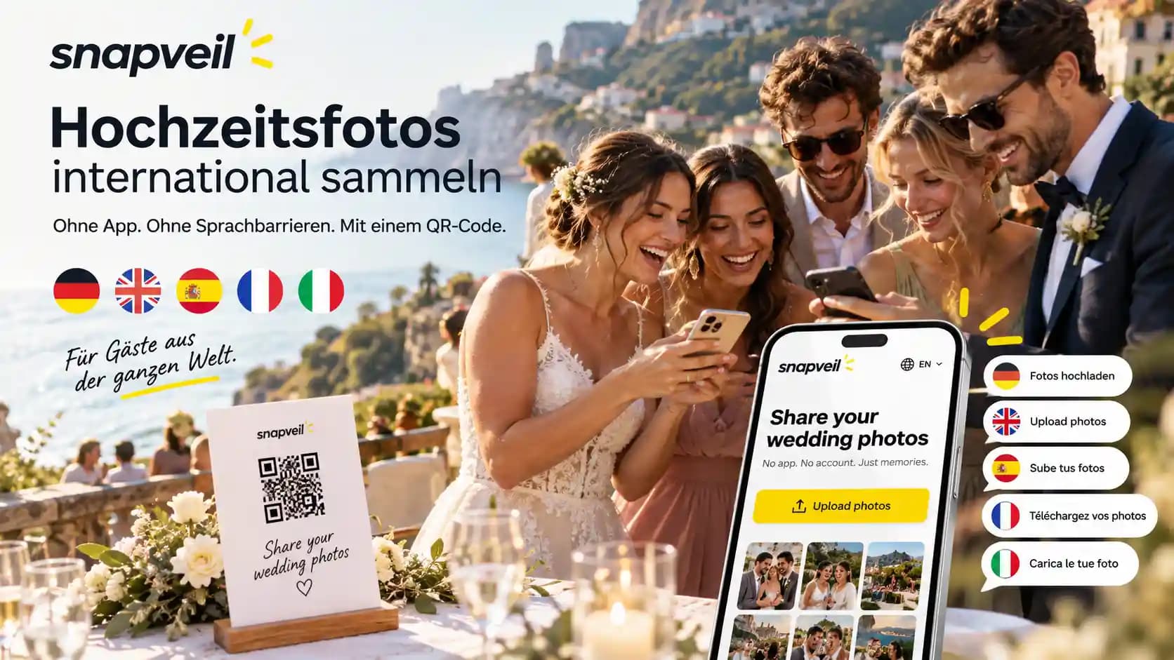Hochzeitsfotos und Videos international sammeln – mit Snapveil jetzt noch einfacher