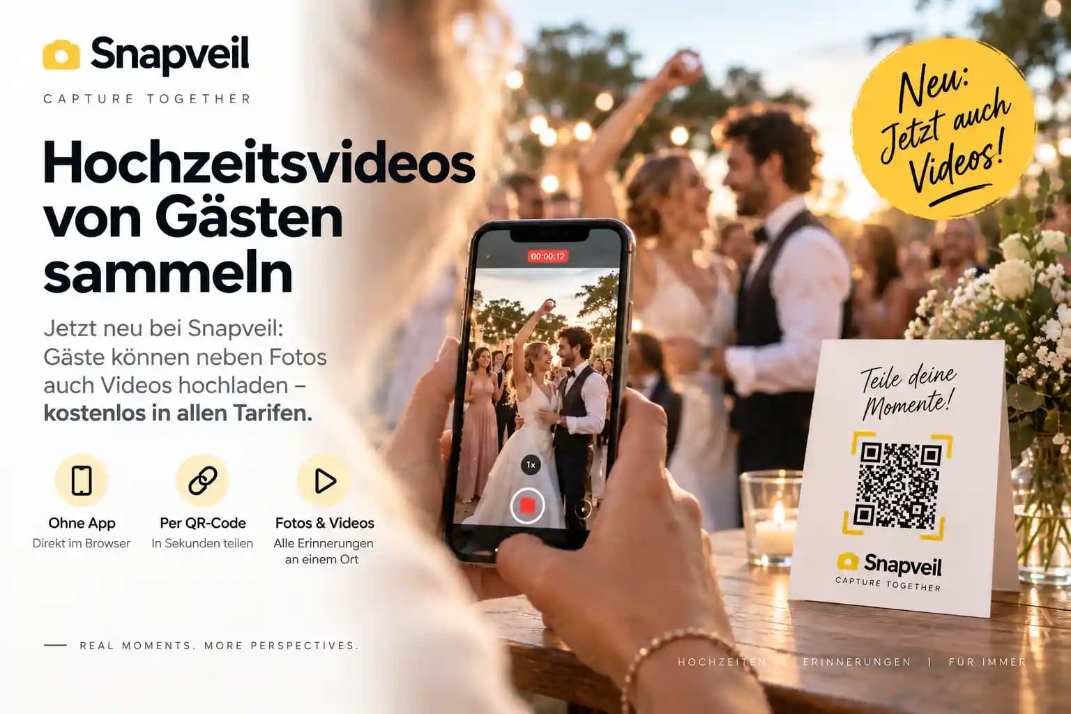 Hochzeitsvideos von Gästen sammeln – jetzt neu mit Snapveil (kostenlos)